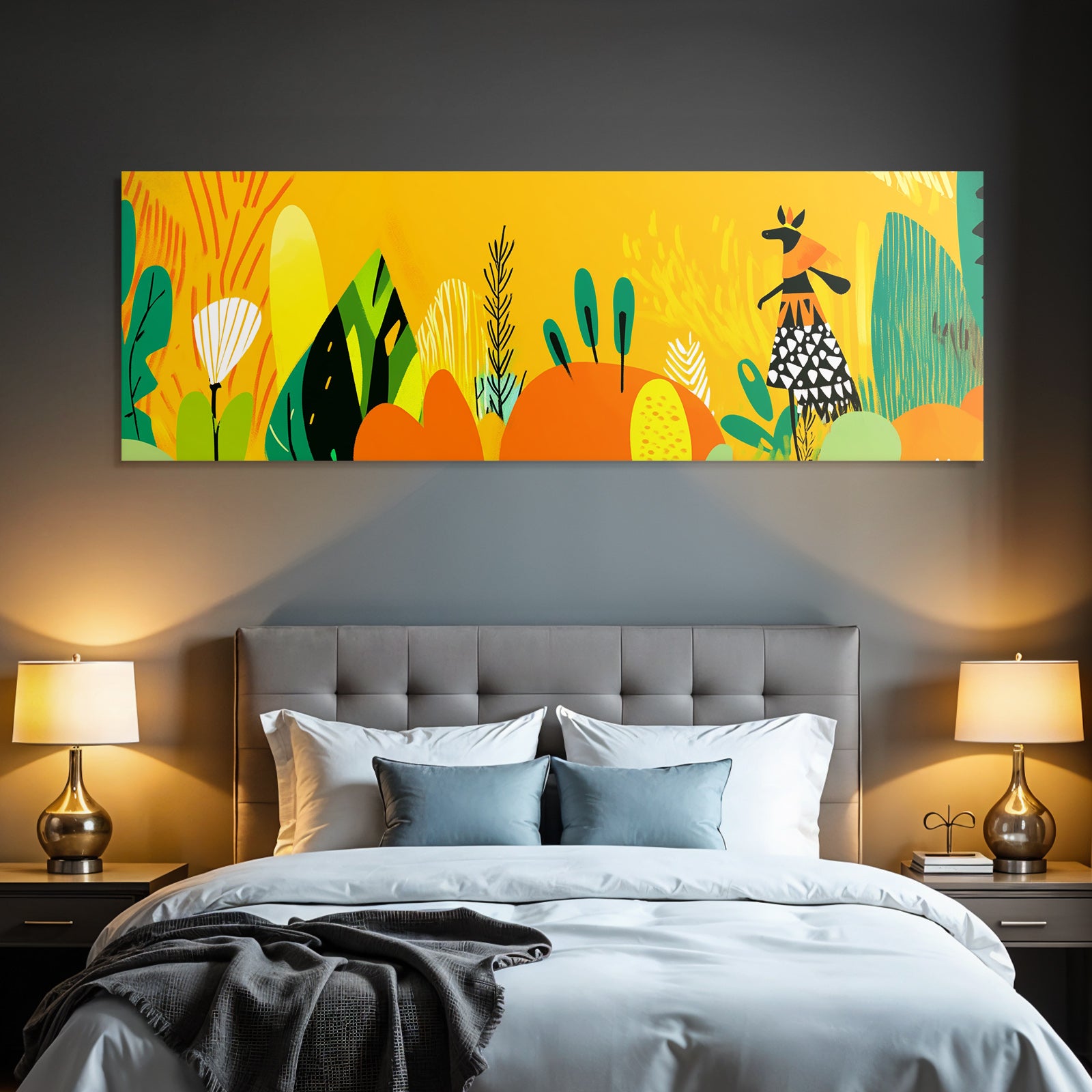 Lebendige Landschaft Illustration Mit Pflanzen Und Figur