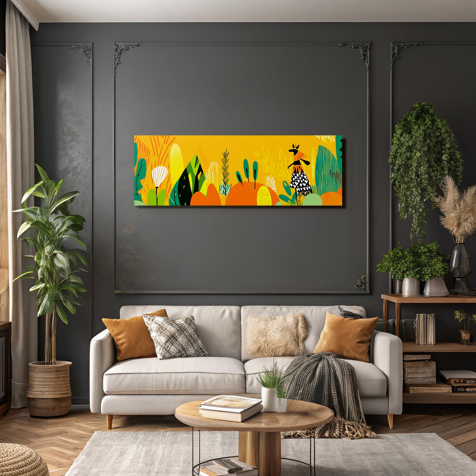 Lebendige Landschaft Illustration Mit Pflanzen Und Figur