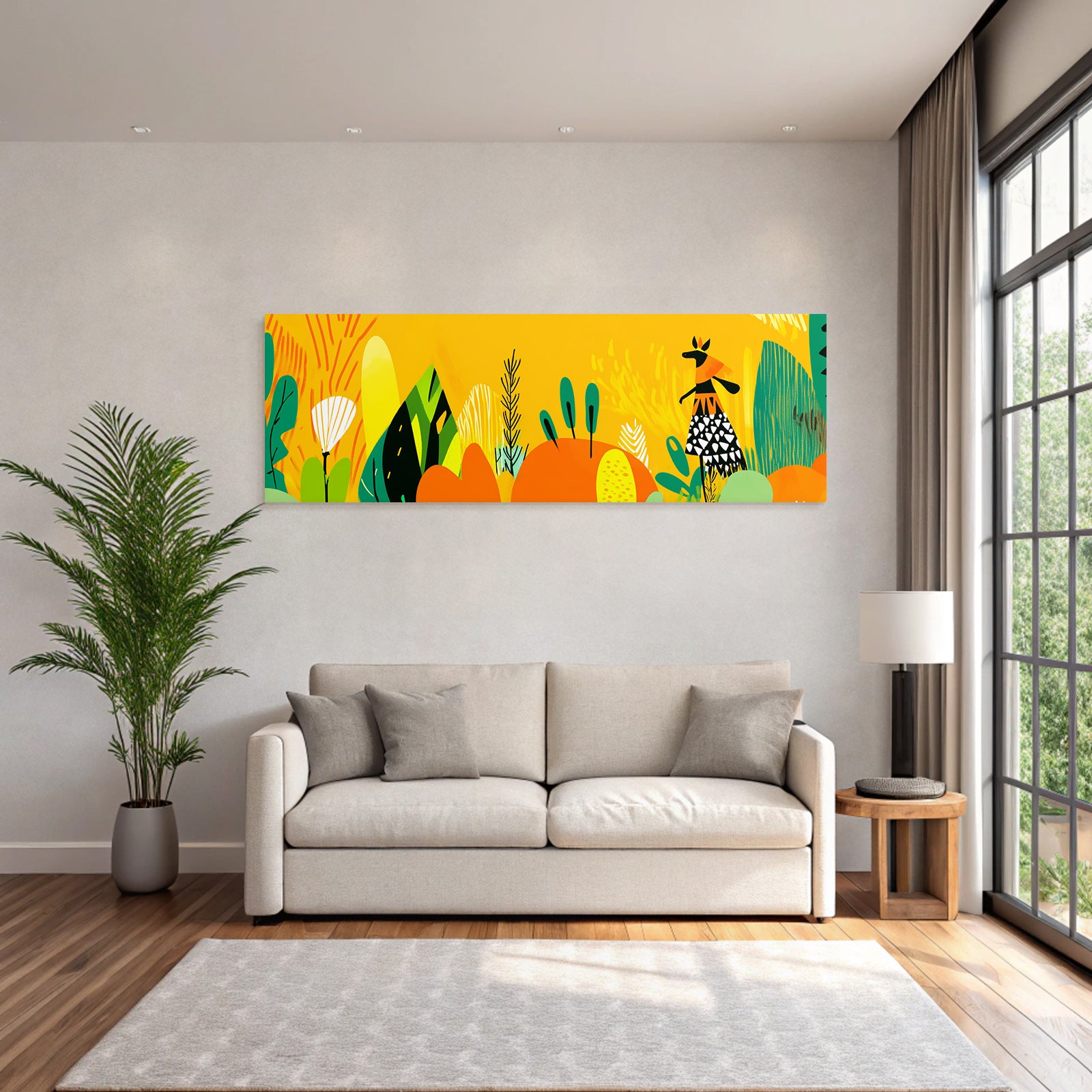 Lebendige Landschaft Illustration Mit Pflanzen Und Figur