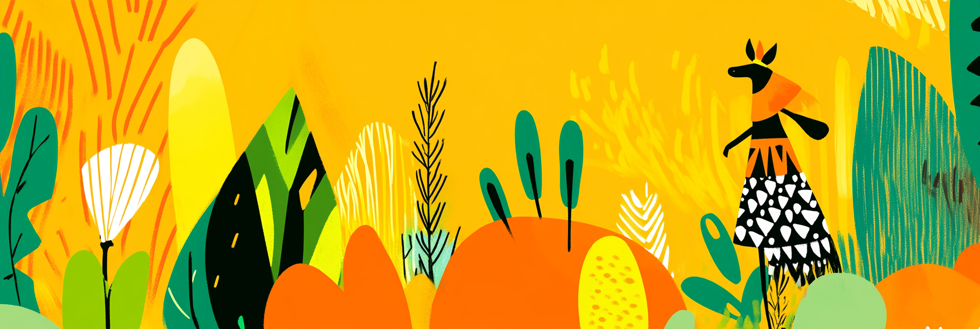 Lebendige Landschaft Illustration Mit Pflanzen Und Figur | Boho Eklektisch | Einrichtungsstile
