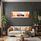 Stilisierte Illustration Auto Mit Buntem Laub