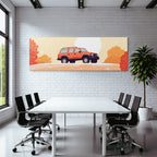 Stilisierte Illustration Auto Mit Buntem Laub
