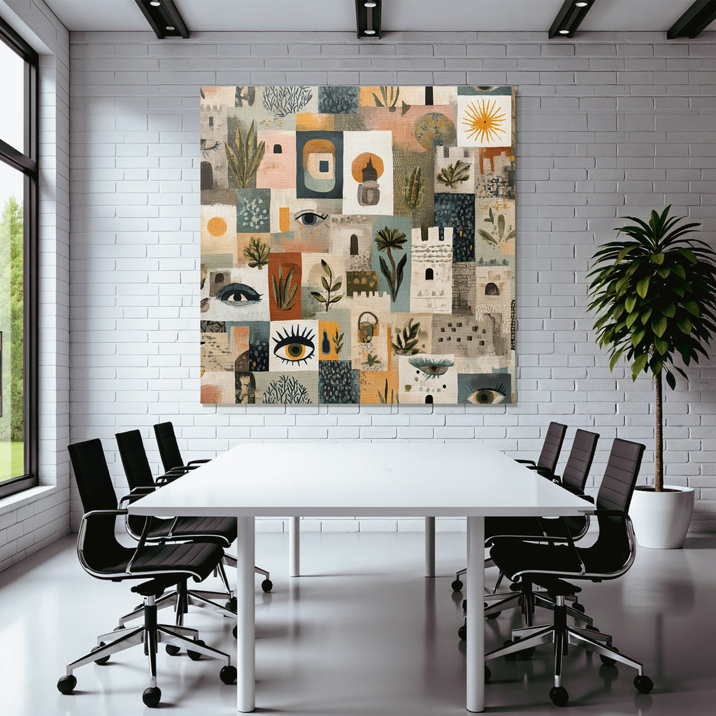 Bunte Kuenstlerische Collage Augen Pflanzen Architektur