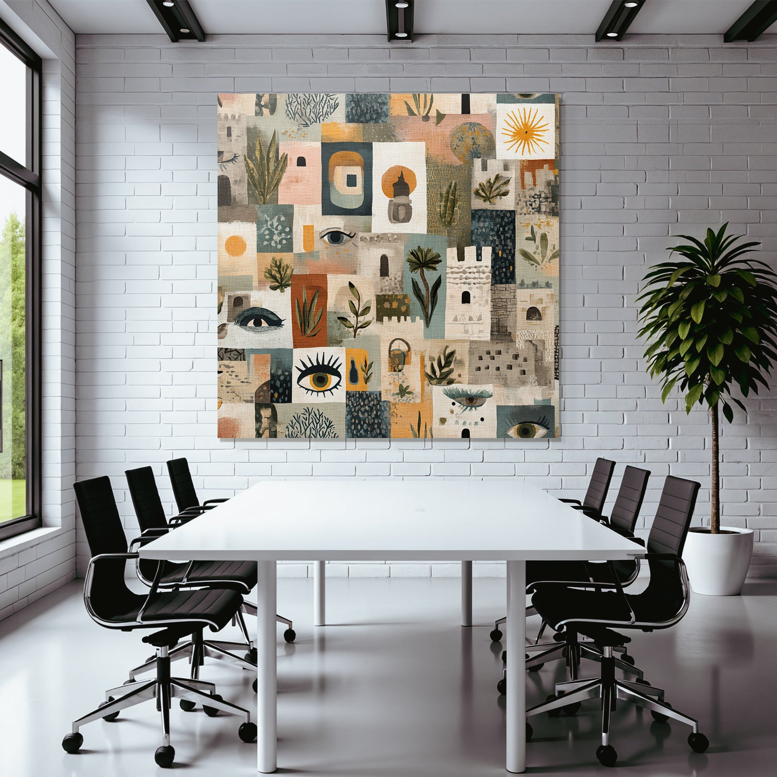 Bunte Kuenstlerische Collage Augen Pflanzen Architektur