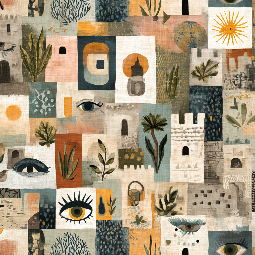 Bunte Kuenstlerische Collage Augen Pflanzen Architektur | Boho Eklektisch | Einrichtungsstile