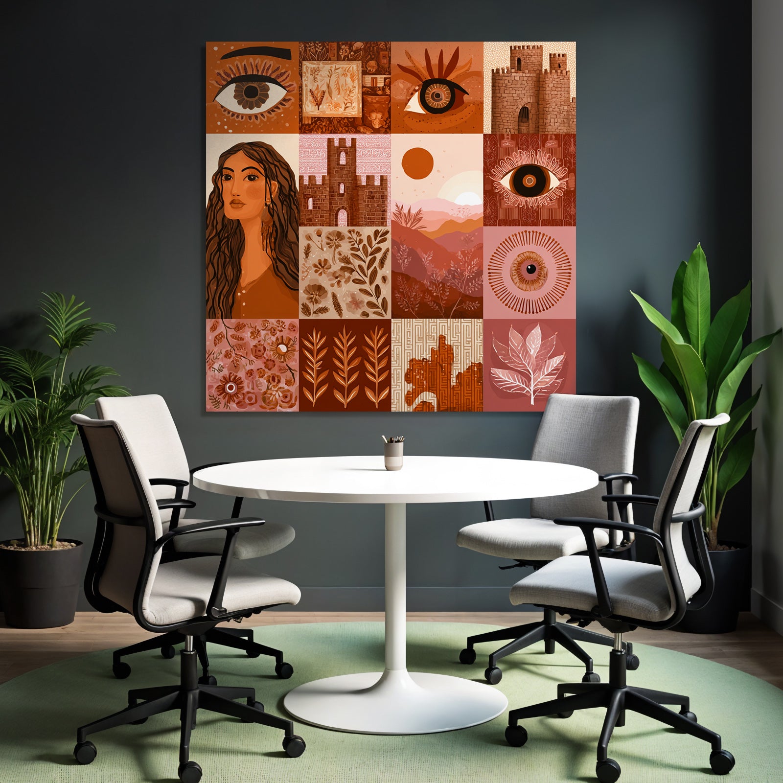 Kuenstlerische Illustration Warmtoene Quadratmotiv Quadrate