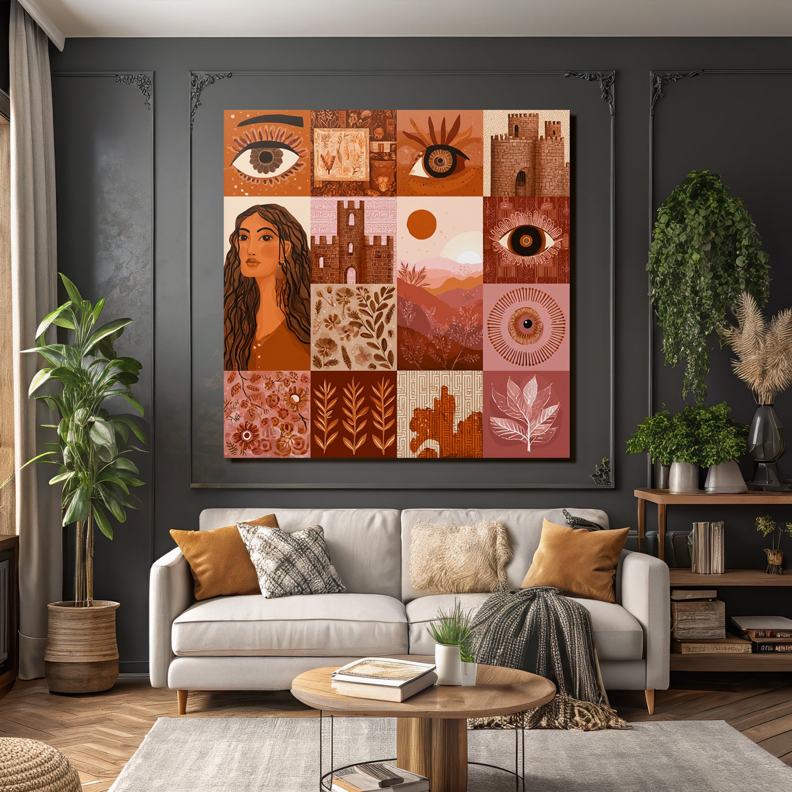 Kuenstlerische Illustration Warmtoene Quadratmotiv Quadrate