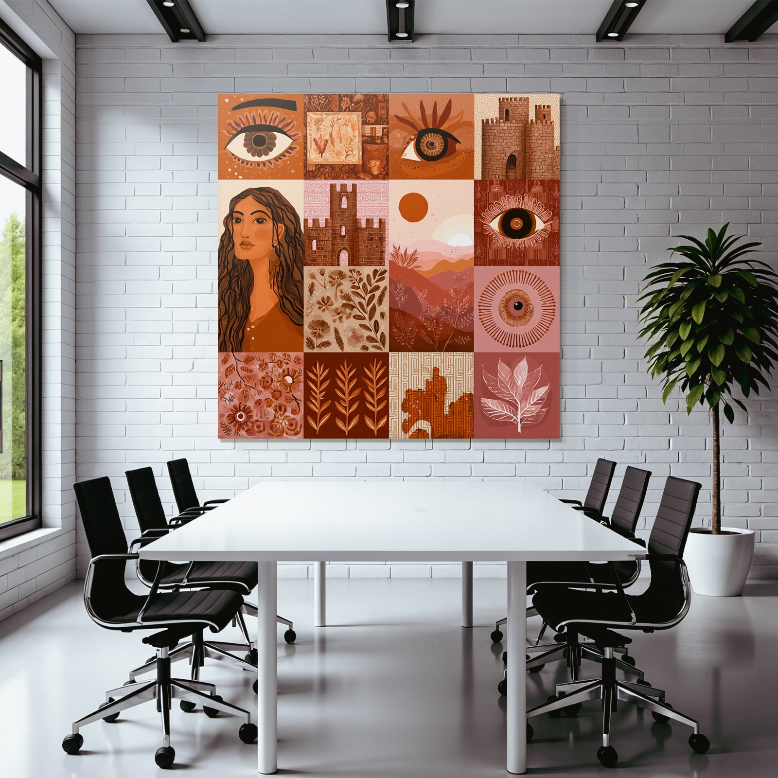 Kuenstlerische Illustration Warmtoene Quadratmotiv Quadrate