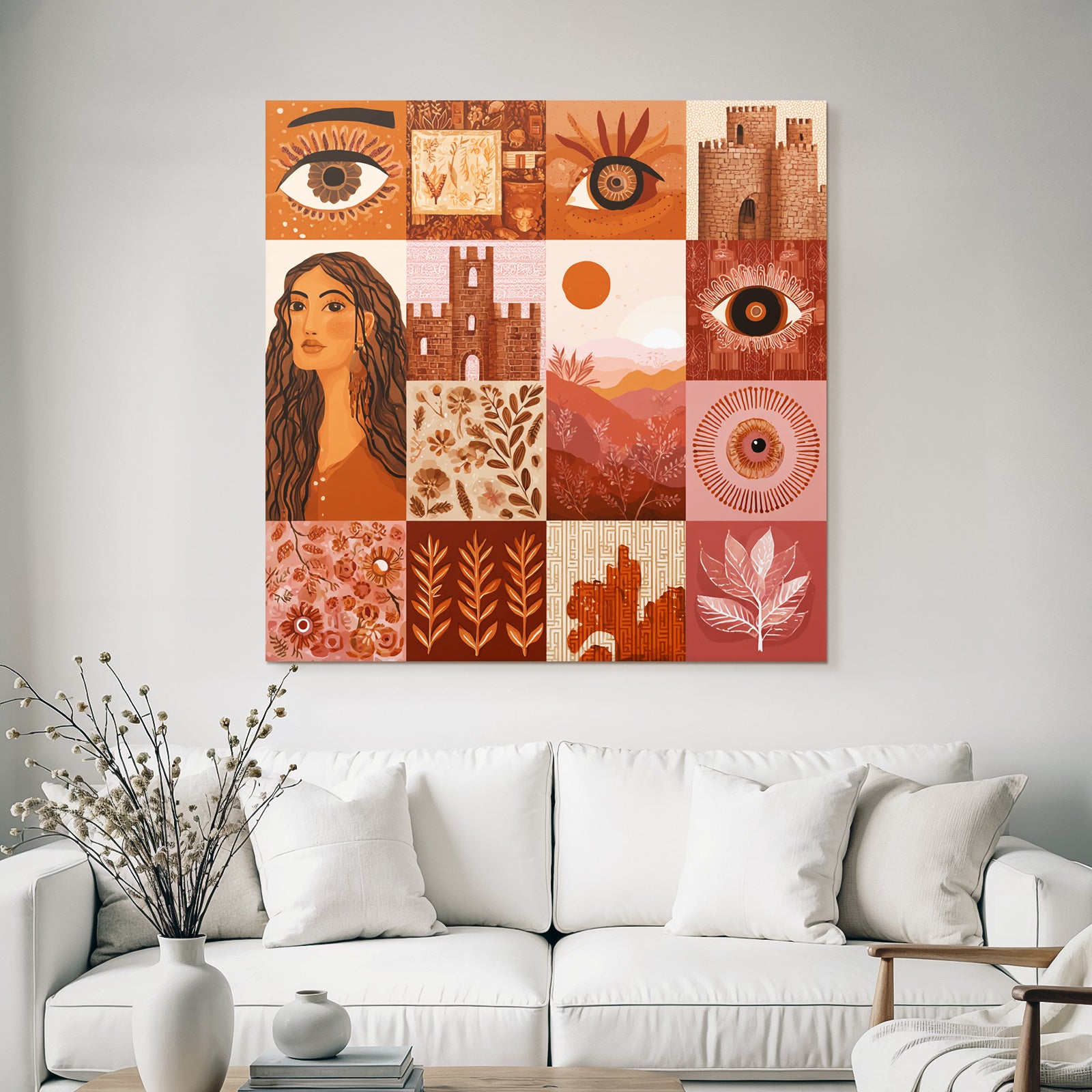 Kuenstlerische Illustration Warmtoene Quadratmotiv Quadrate