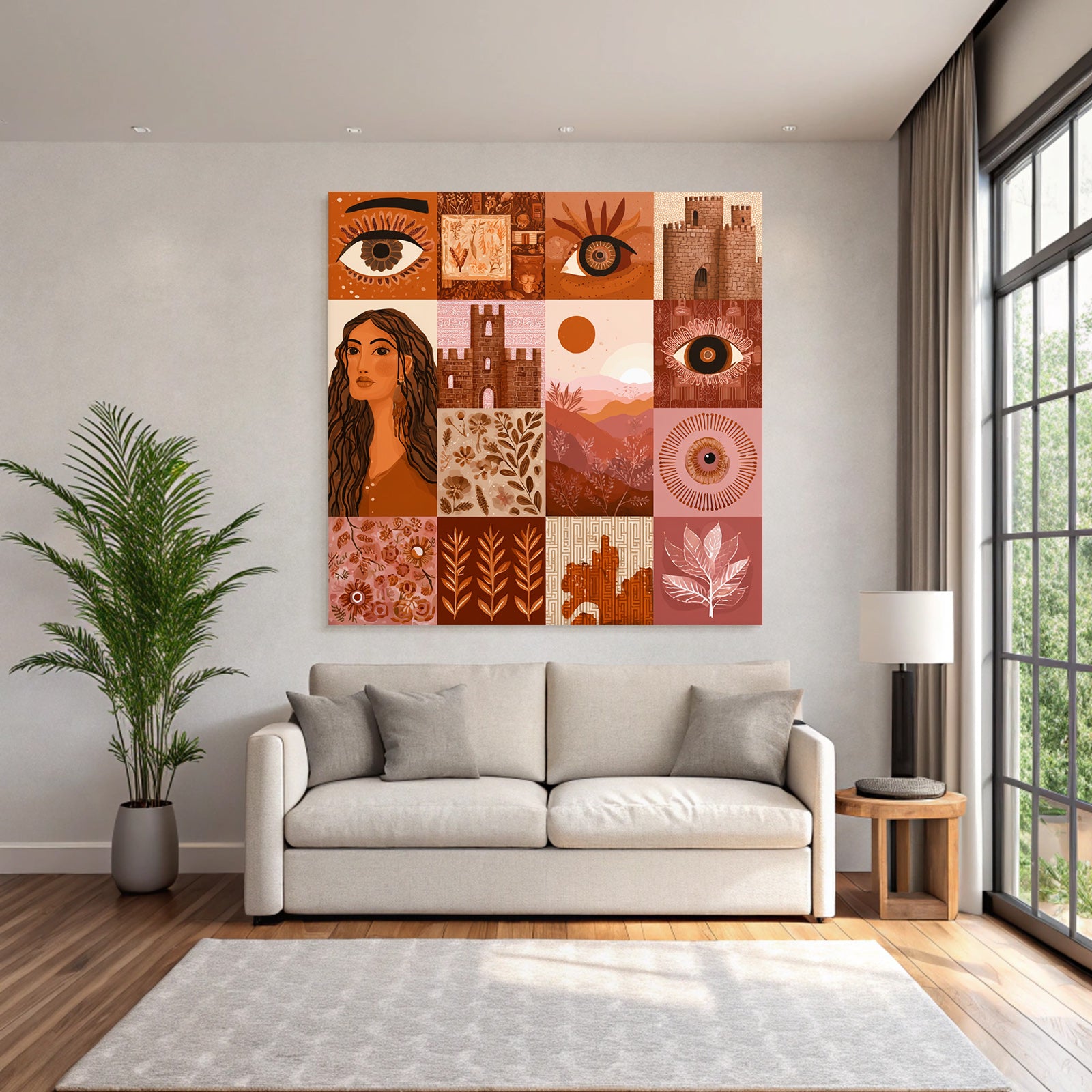 Kuenstlerische Illustration Warmtoene Quadratmotiv Quadrate