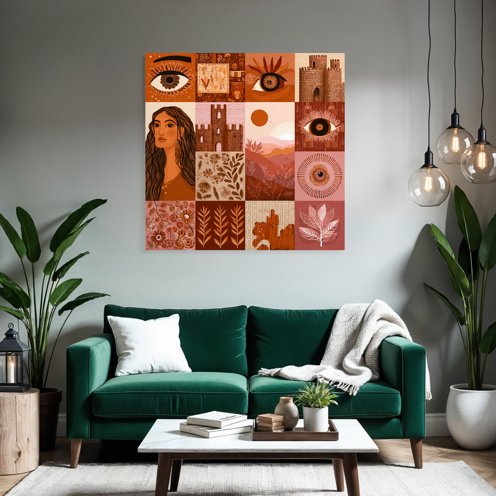 Kuenstlerische Illustration Warmtoene Quadratmotiv Quadrate