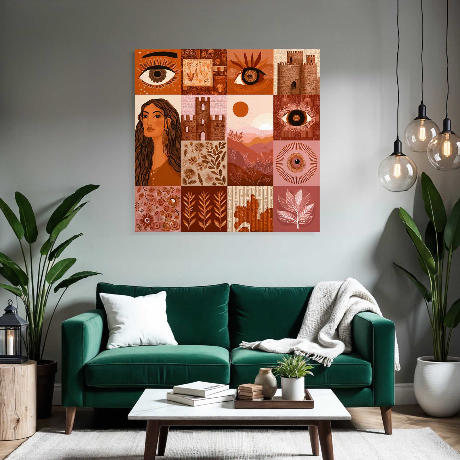 Kuenstlerische Illustration Warmtoene Quadratmotiv Quadrate