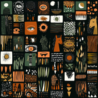 Kuenstlerischesmuster Earth Tonos Orange Gruen Schwarz Collage | Boho Eklektisch | Einrichtungsstile
