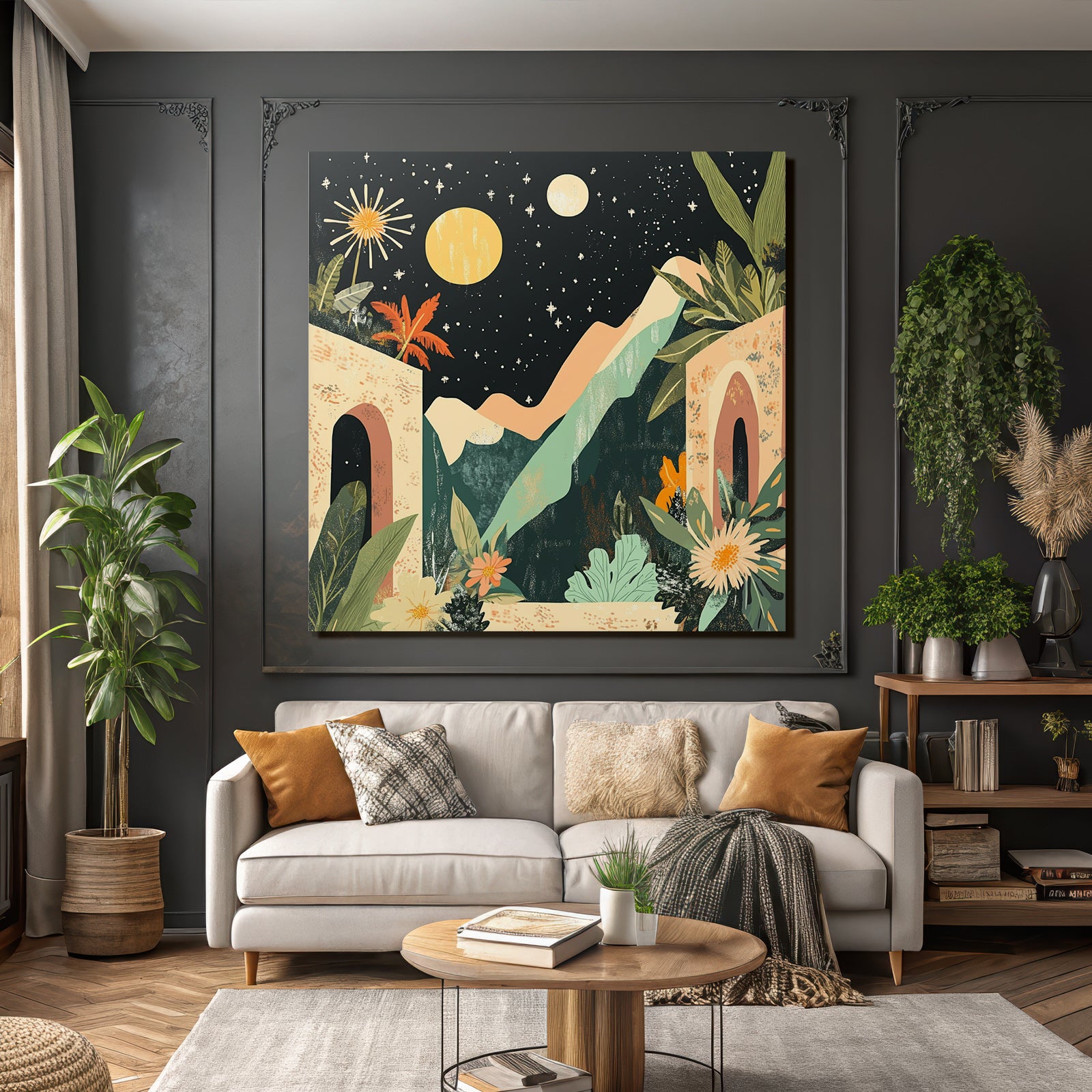 Landschaft Mit Bergen Pflanzen Und Himmel