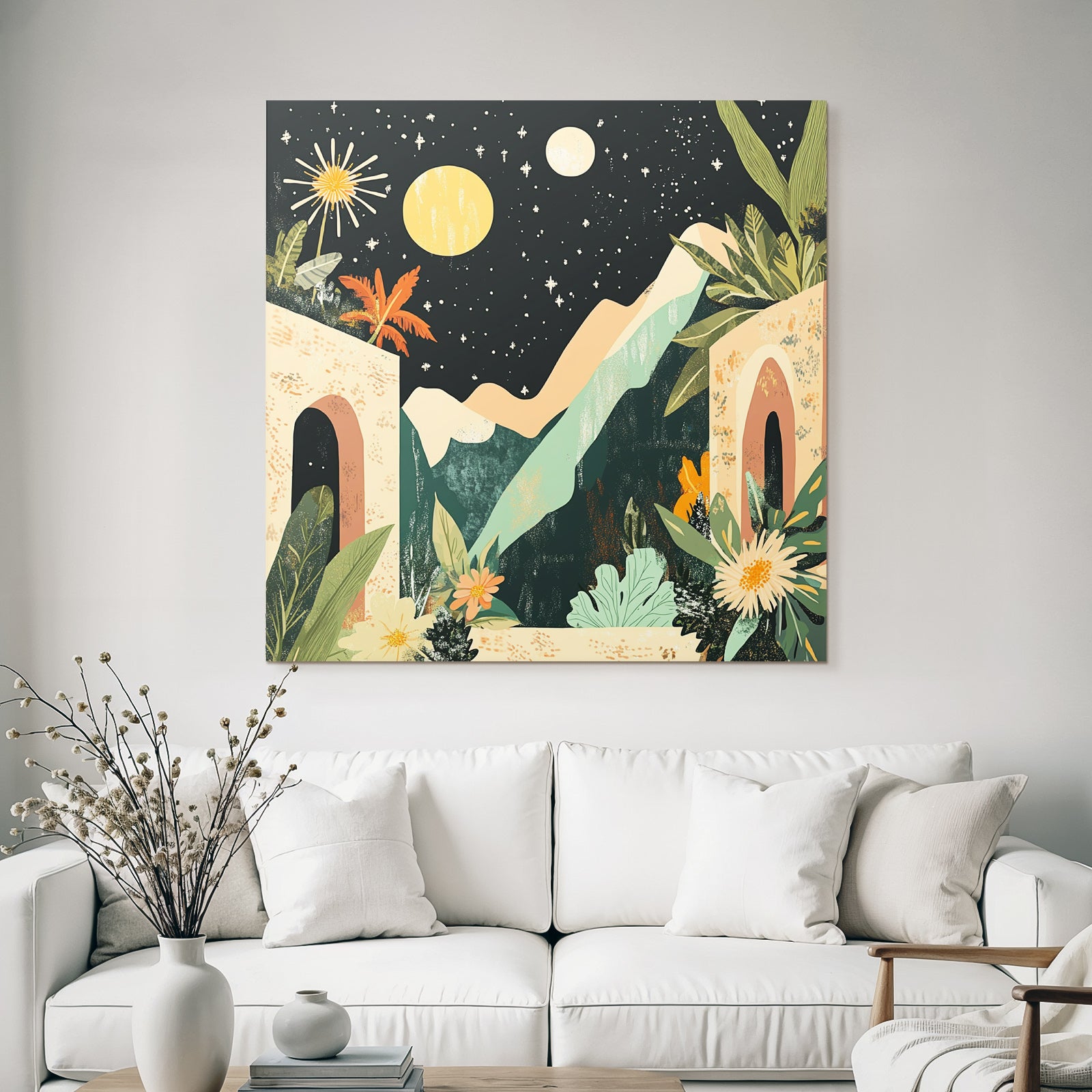 Landschaft Mit Bergen Pflanzen Und Himmel
