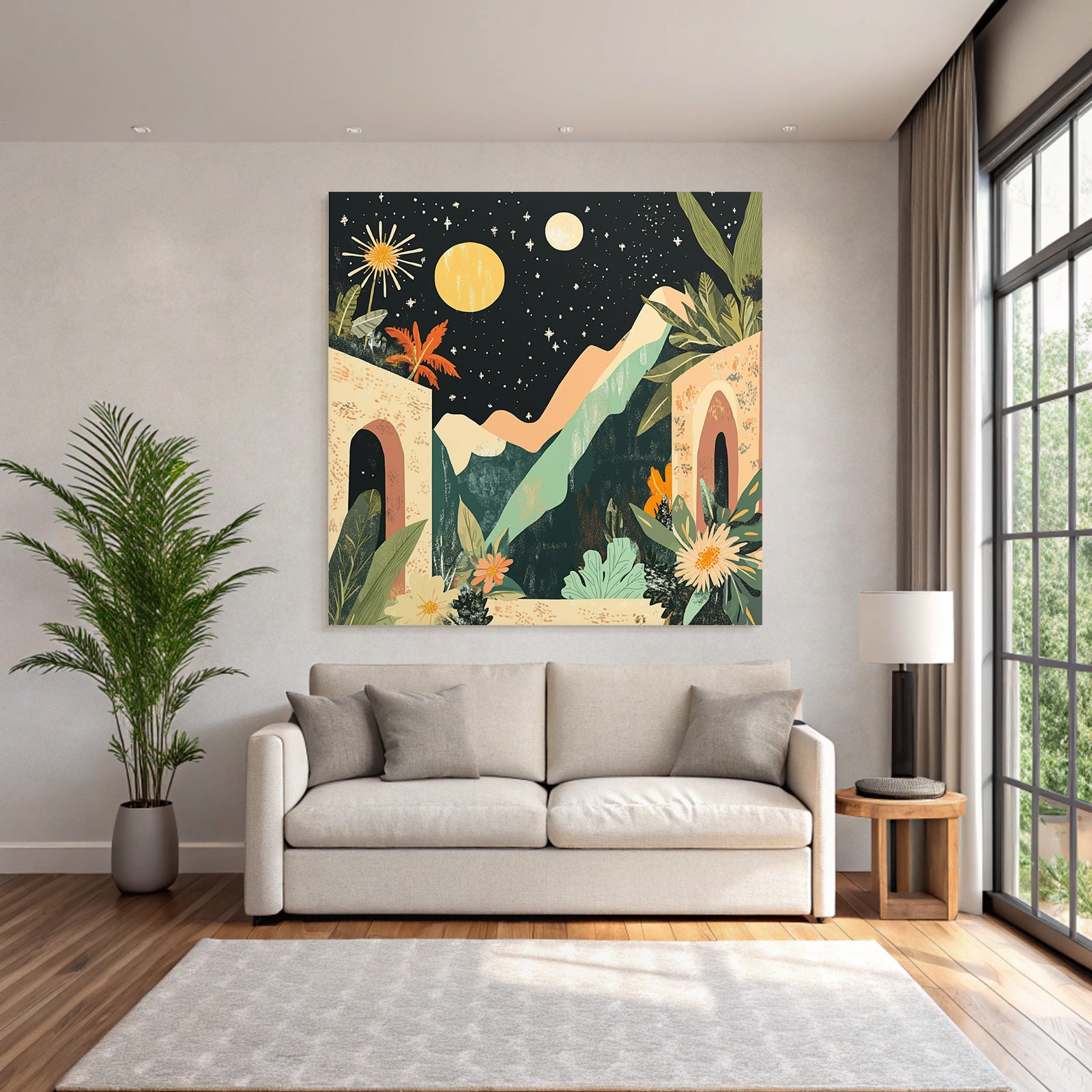 Landschaft Mit Bergen Pflanzen Und Himmel