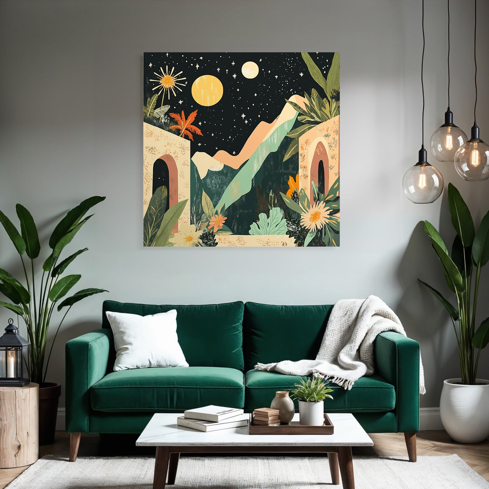 Landschaft Mit Bergen Pflanzen Und Himmel