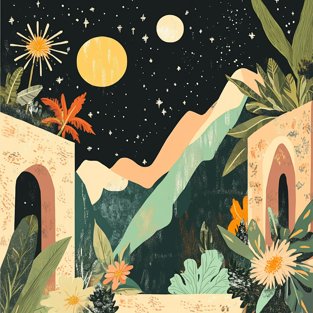 Landschaft Mit Bergen Pflanzen Und Himmel | Boho Eklektisch | Einrichtungsstile