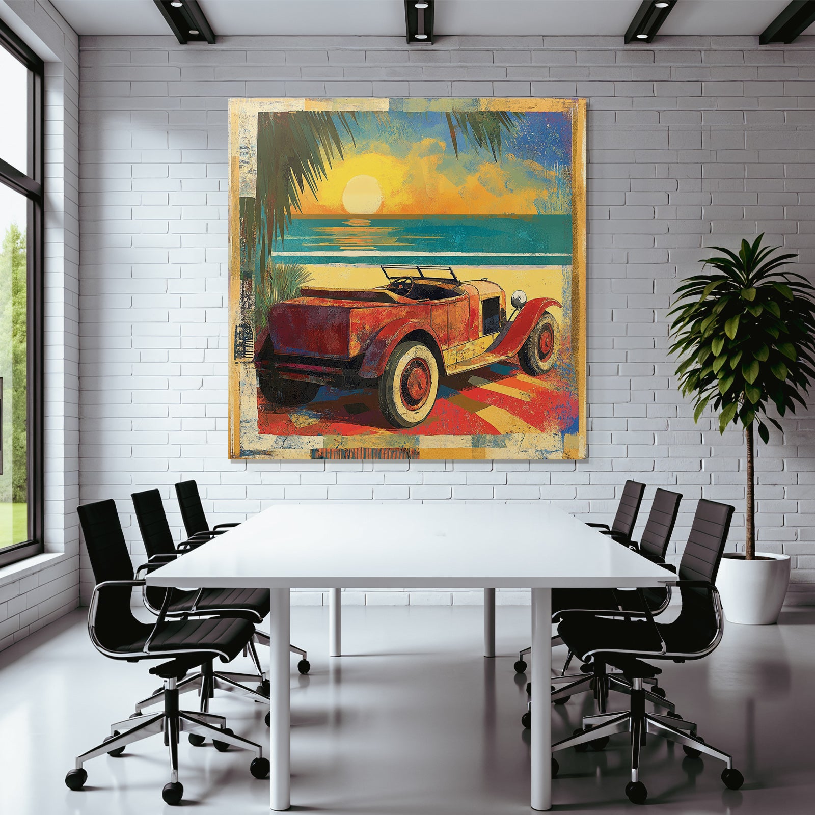 Vintage Rotes Auto Strand Sonnenuntergang