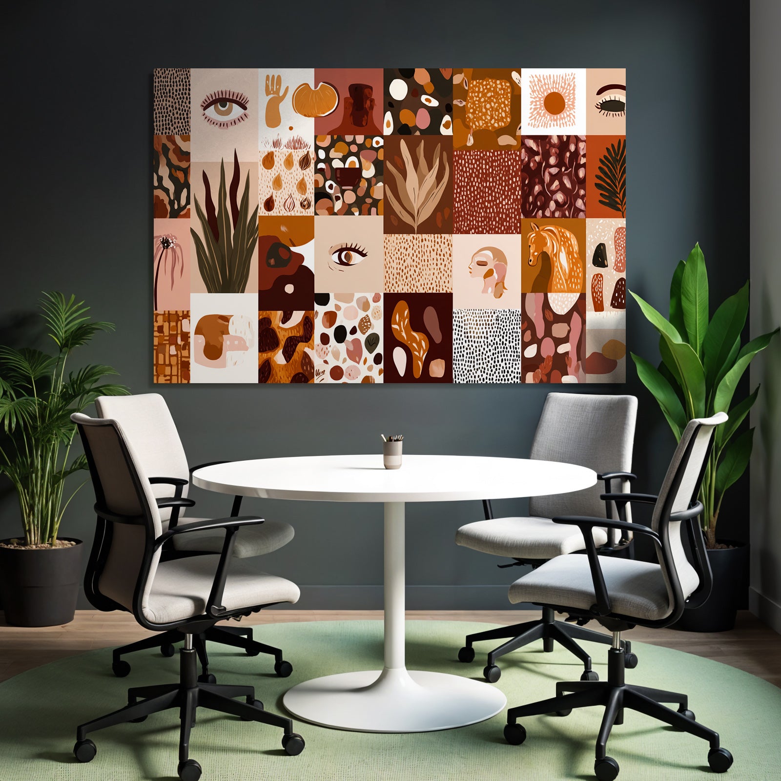 Boho Elektrisch Collage Aus Verschiedenen Kuenstlerischen Mustern Illustration Warmtoene Braun Beige Orange