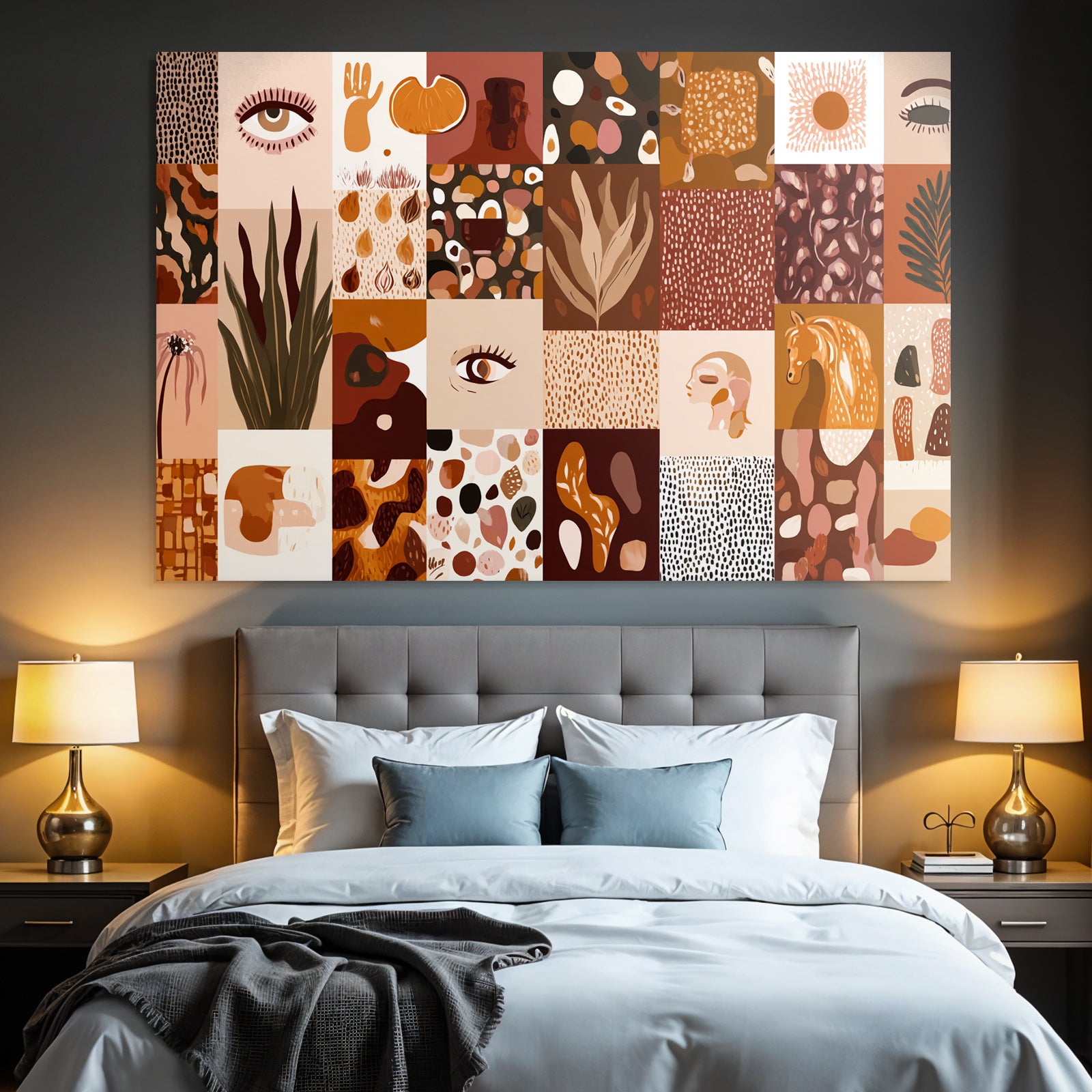 Boho Elektrisch Collage Aus Verschiedenen Kuenstlerischen Mustern Illustration Warmtoene Braun Beige Orange