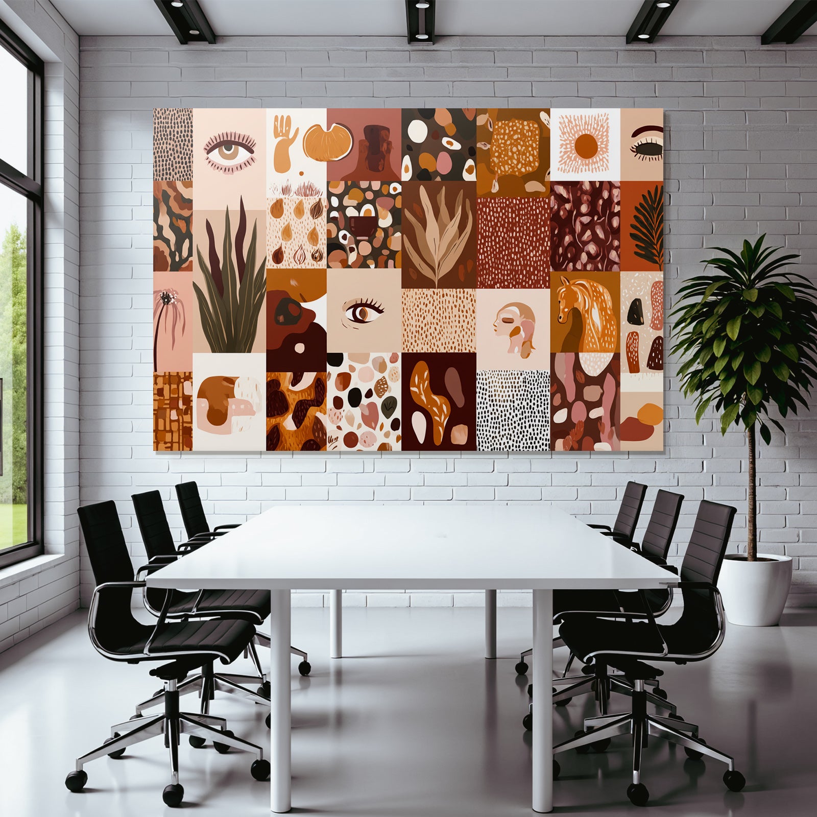 Boho Elektrisch Collage Aus Verschiedenen Kuenstlerischen Mustern Illustration Warmtoene Braun Beige Orange