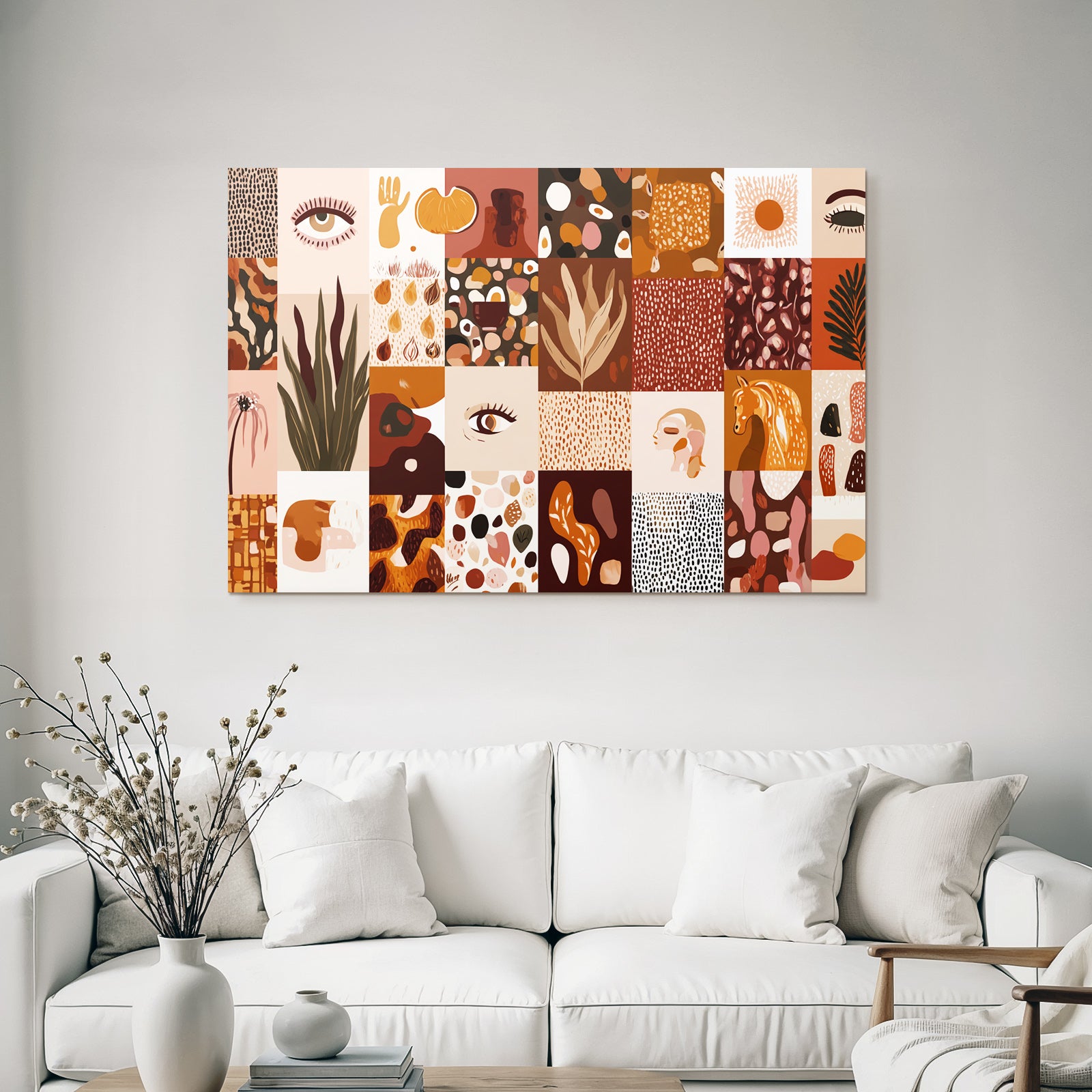 Boho Elektrisch Collage Aus Verschiedenen Kuenstlerischen Mustern Illustration Warmtoene Braun Beige Orange