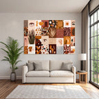 Boho Elektrisch Collage Aus Verschiedenen Kuenstlerischen Mustern Illustration Warmtoene Braun Beige Orange
