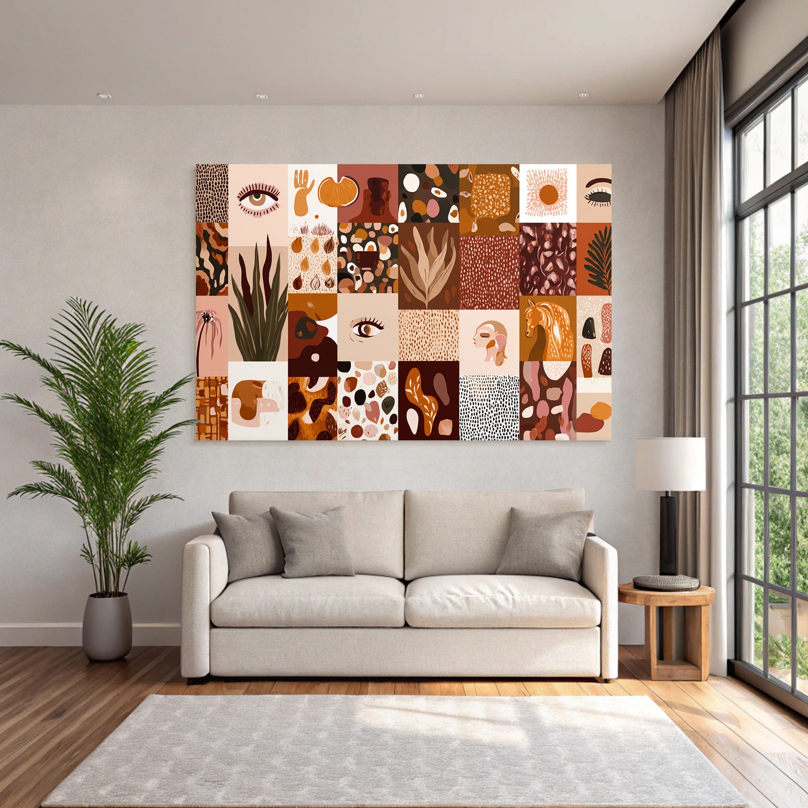 Boho Elektrisch Collage Aus Verschiedenen Kuenstlerischen Mustern Illustration Warmtoene Braun Beige Orange