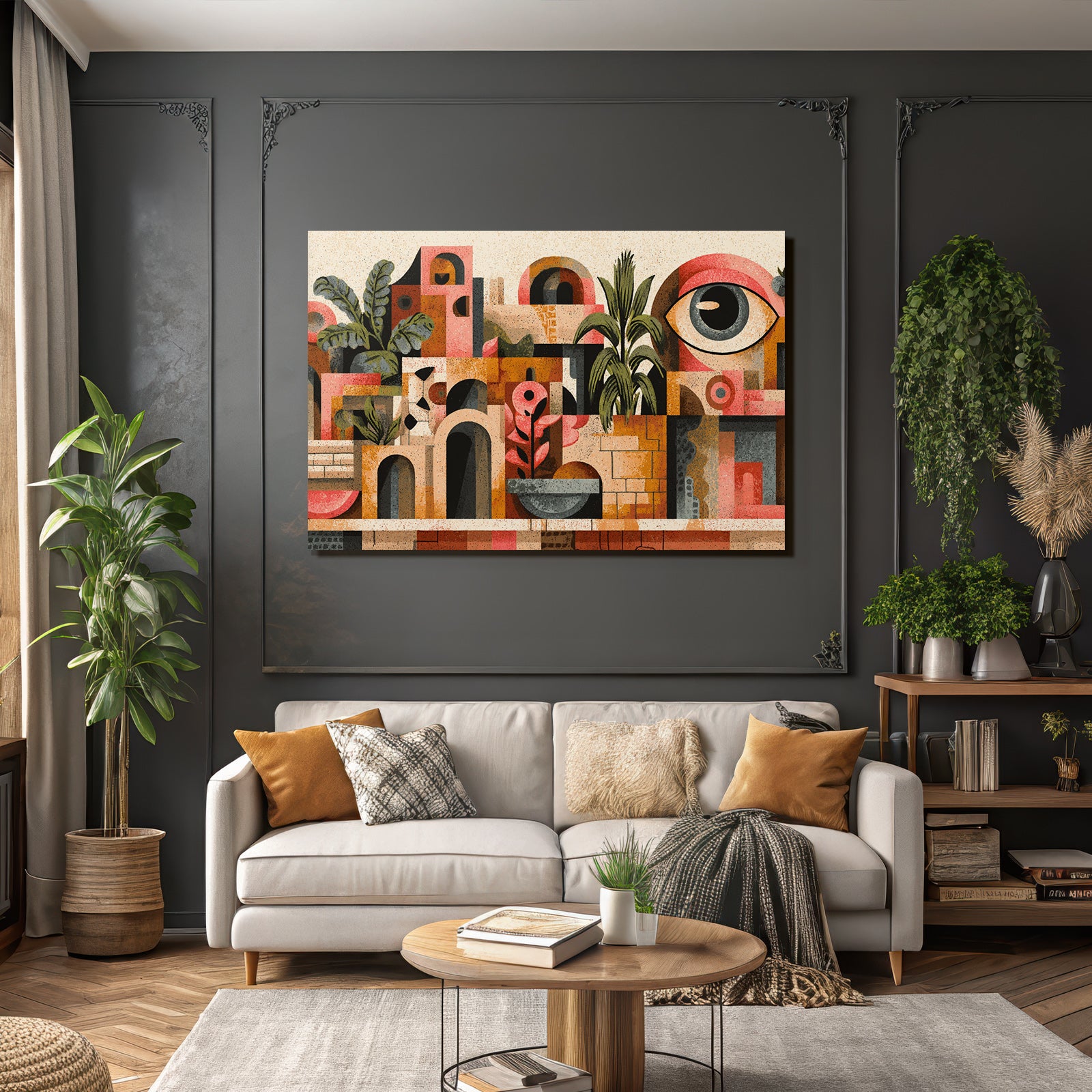 Abstrakte Illustration Geometrische Formen Pflanzen Stilisiertes Auge