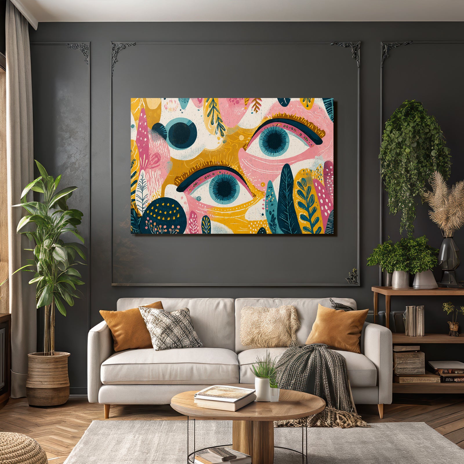 Bunte Illustration Stilisierte Augen Abstrakte Formen Foliage
