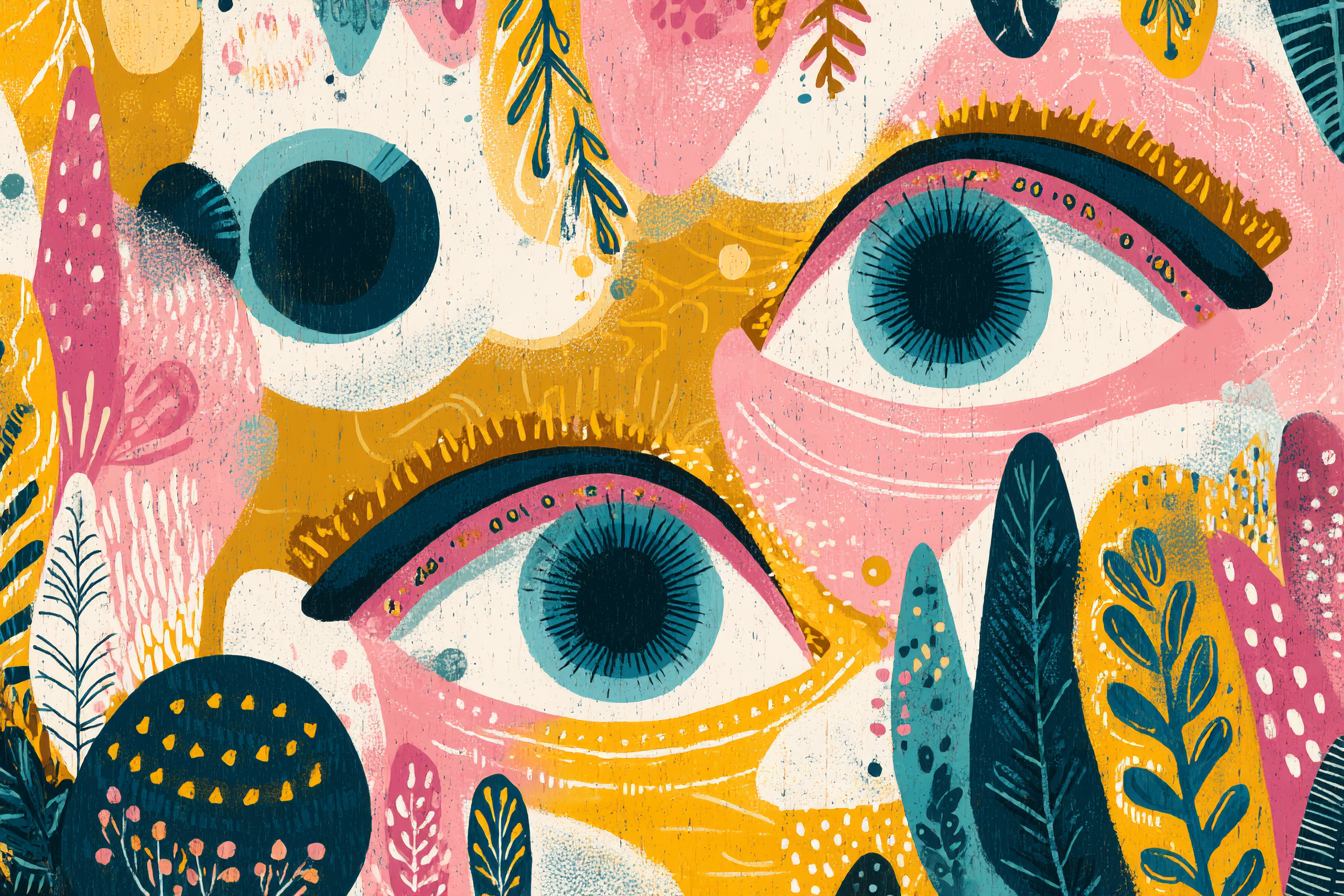 Bunte Illustration Stilisierte Augen Abstrakte Formen Foliage | Boho Eklektisch | Einrichtungsstile