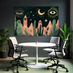 Illustration Nacht Himmel Mond Sterne Augen Pflanzen Berge