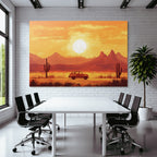 Landschaft Mit Auto Und Sonne Untergang