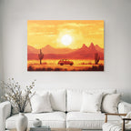 Landschaft Mit Auto Und Sonne Untergang
