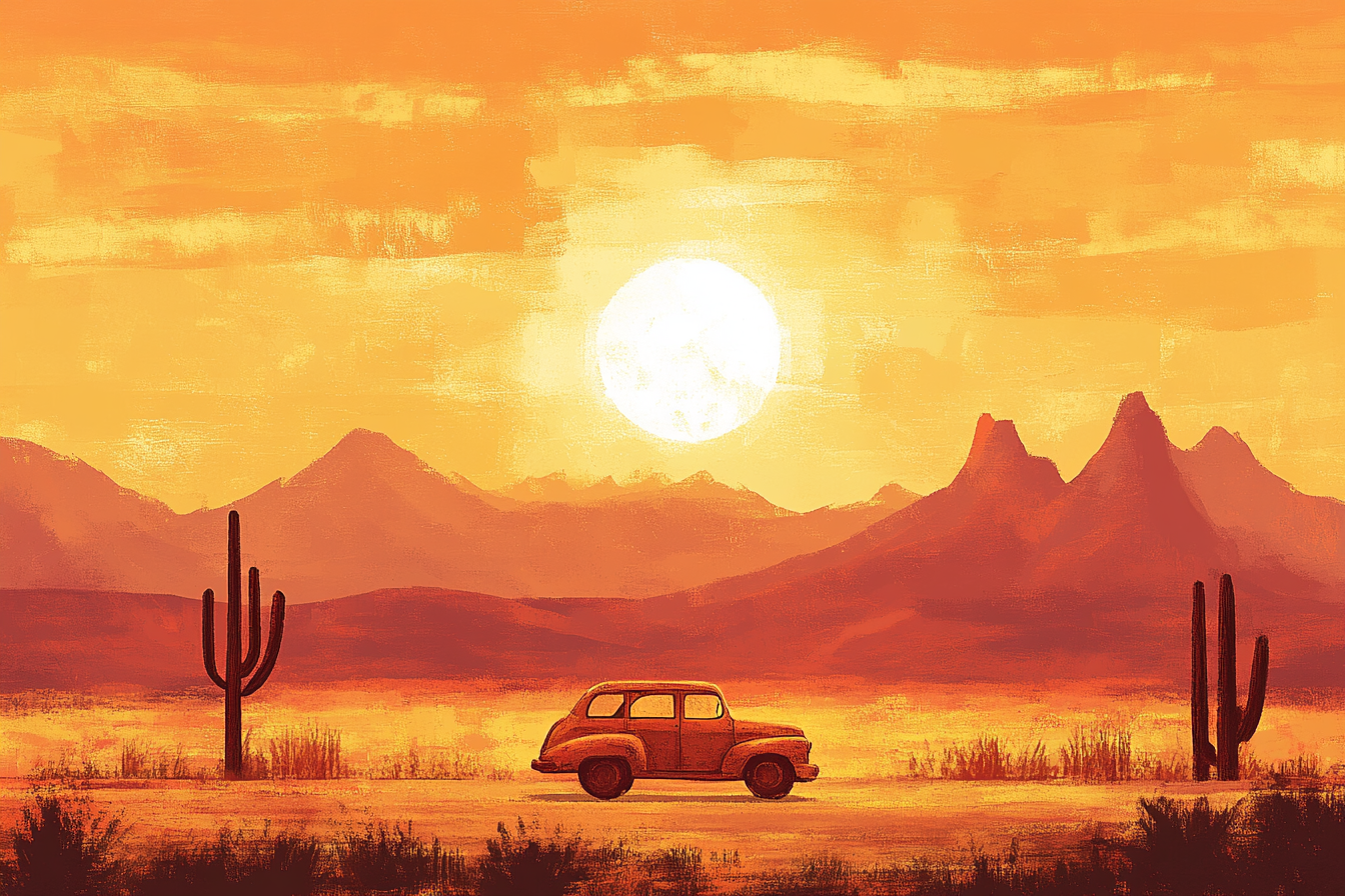 Landschaft Mit Auto Und Sonne Untergang | Boho Eklektisch | Einrichtungsstile