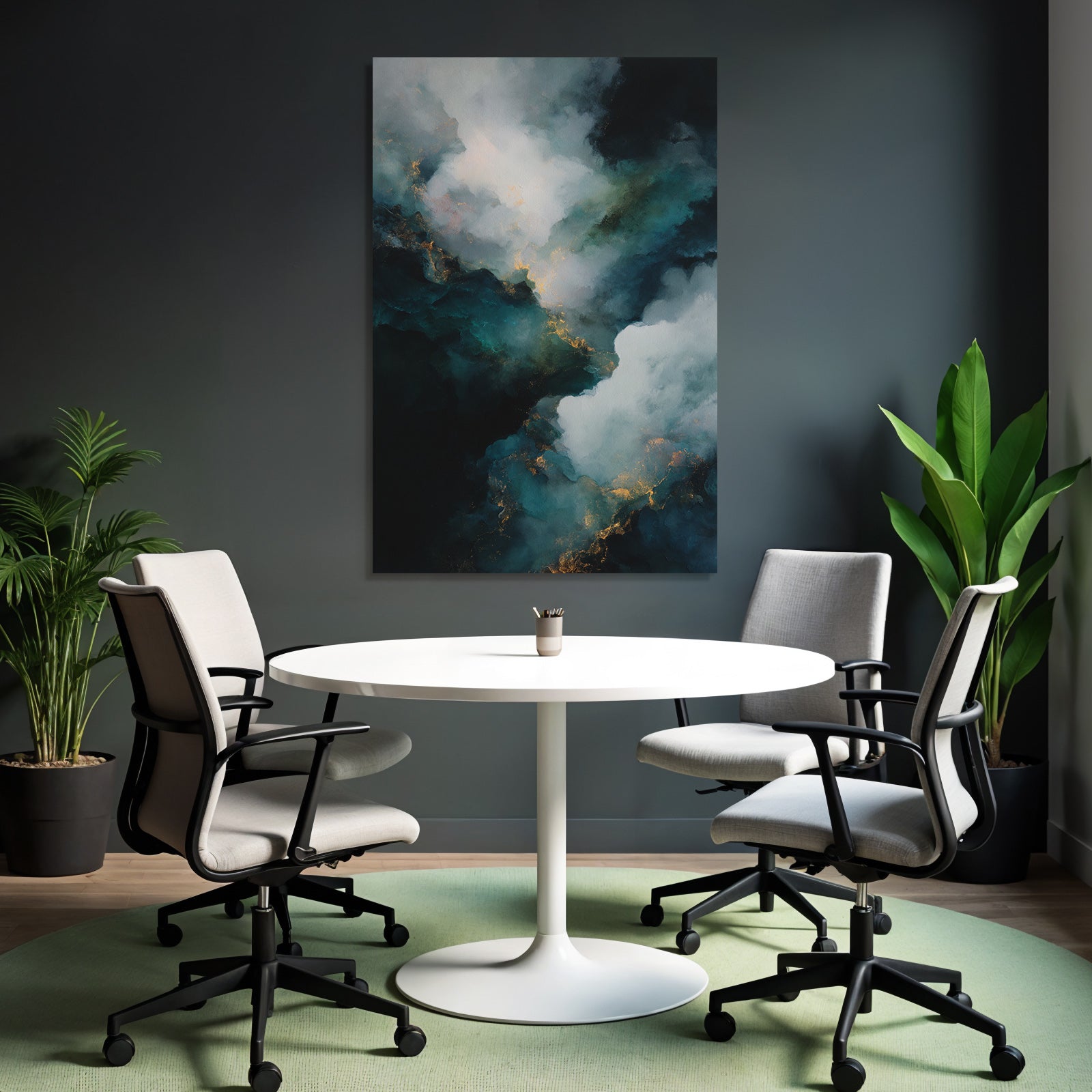 Abstrakte Kunst Dunkle Hellfarbige Wolkenmuster Goldenhauch