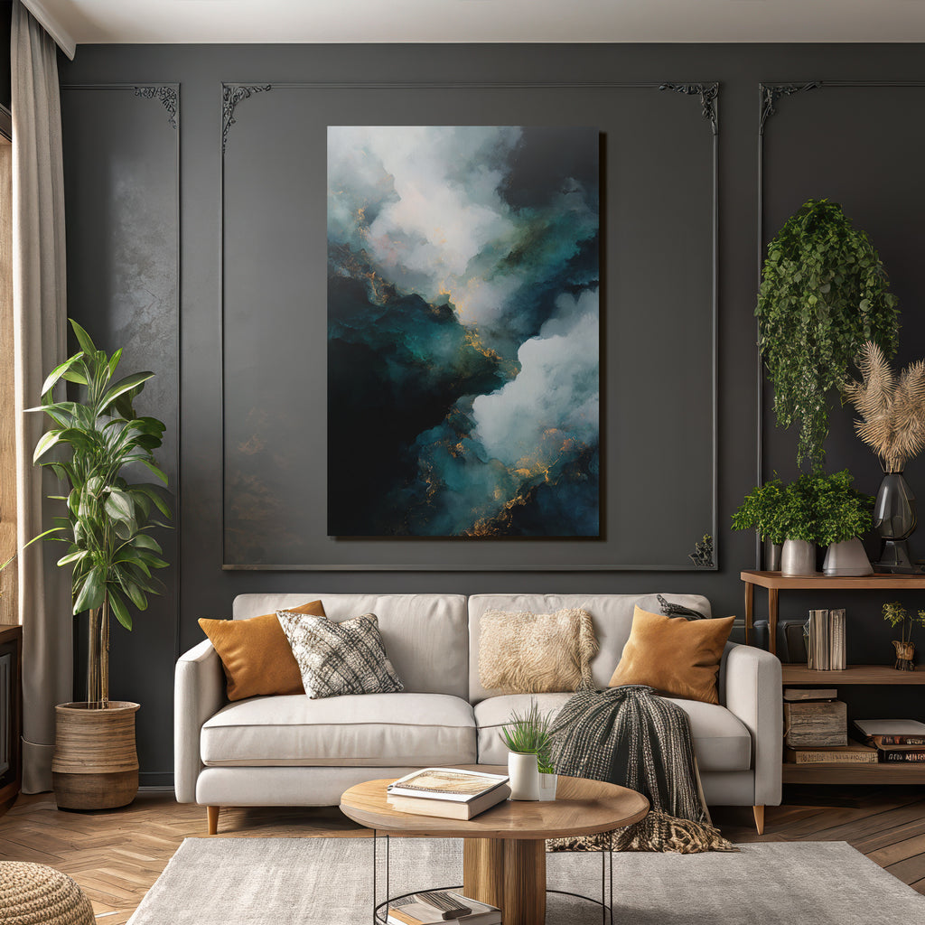 Abstrakte Kunst Dunkle Hellfarbige Wolkenmuster Goldenhauch
