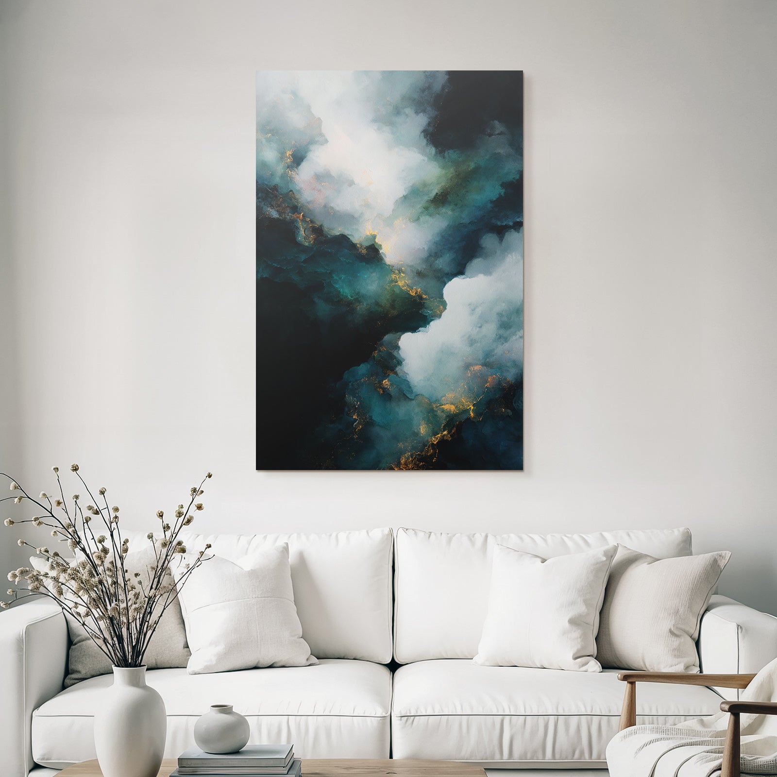 Abstrakte Kunst Dunkle Hellfarbige Wolkenmuster Goldenhauch
