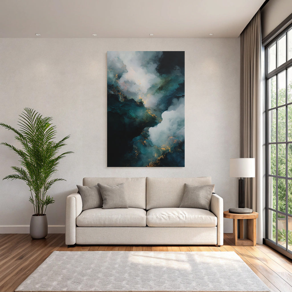 Abstrakte Kunst Dunkle Hellfarbige Wolkenmuster Goldenhauch