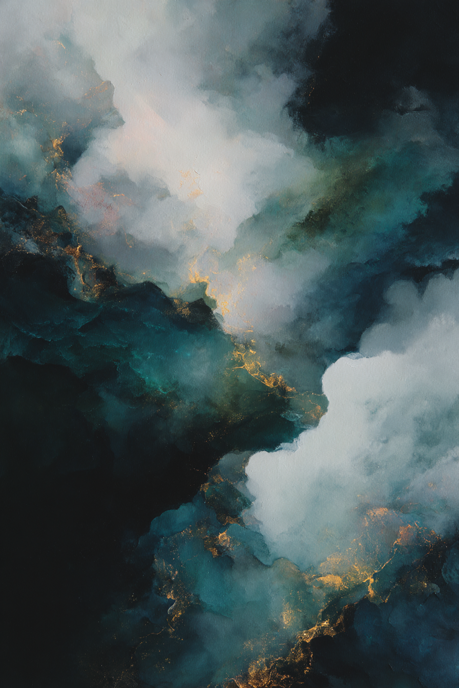 Abstrakte Kunst Dunkle Hellfarbige Wolkenmuster Goldenhauch | Grandeur Chic | Einrichtungsstile