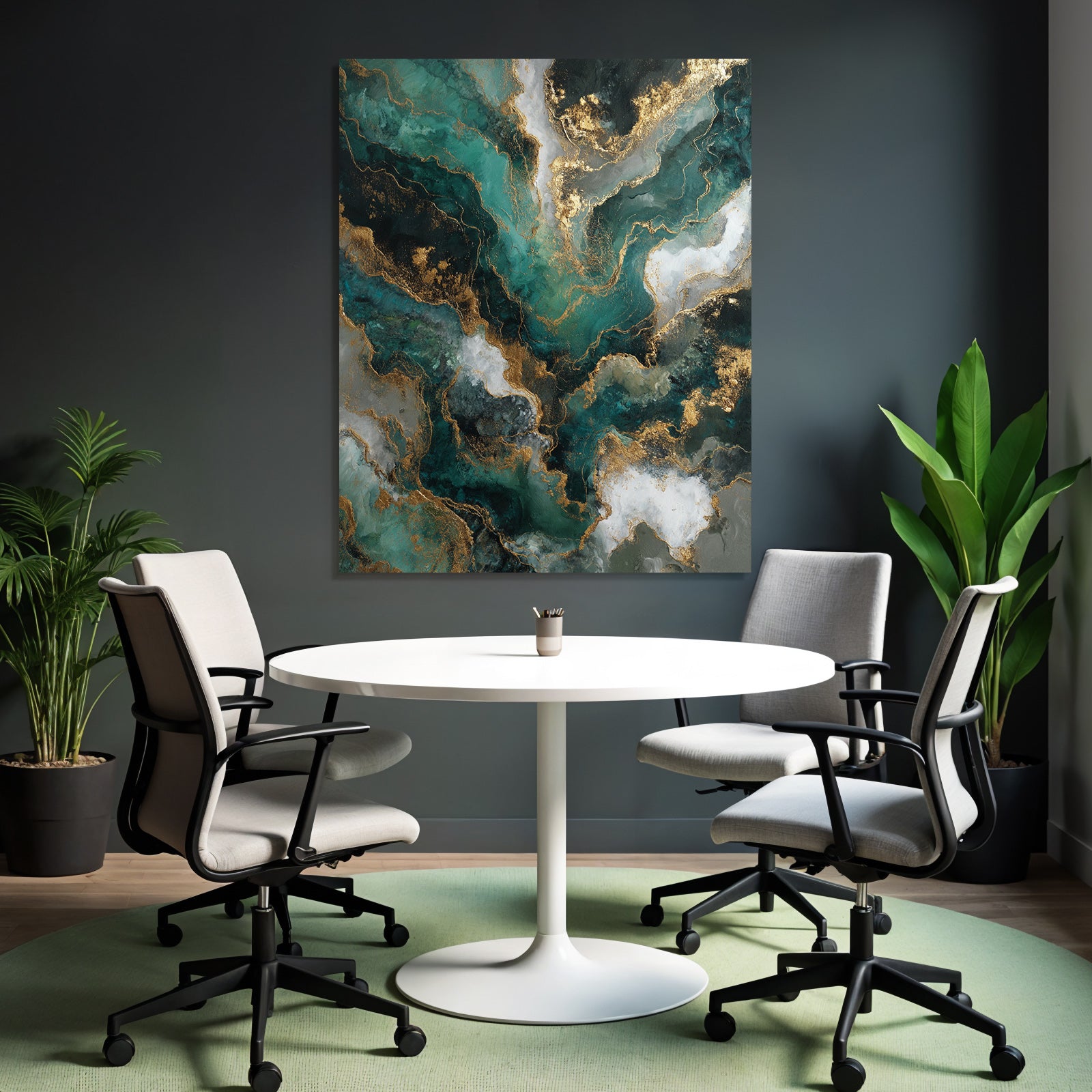 Abstrakte Kunst Wirbelmuster Gruen Schwarz Weiss Gold