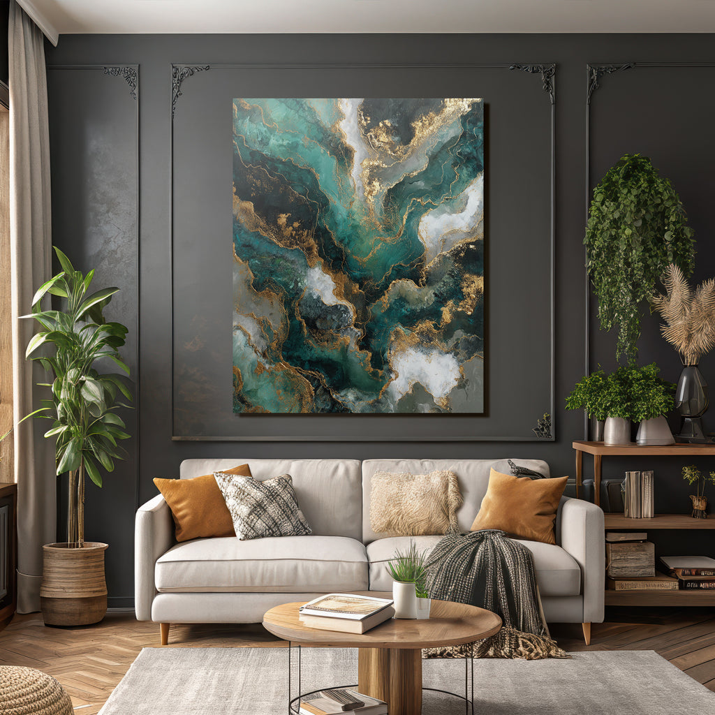 Abstrakte Kunst Wirbelmuster Gruen Schwarz Weiss Gold