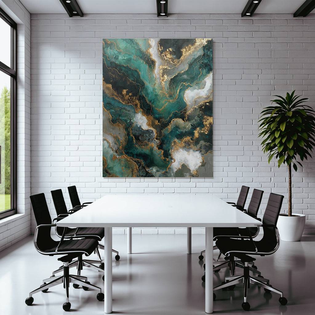Abstrakte Kunst Wirbelmuster Gruen Schwarz Weiss Gold