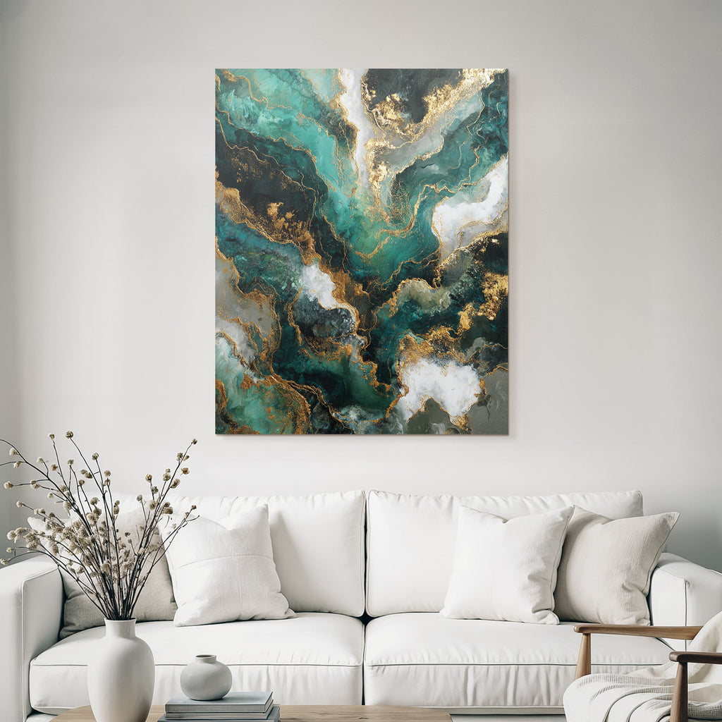 Abstrakte Kunst Wirbelmuster Gruen Schwarz Weiss Gold