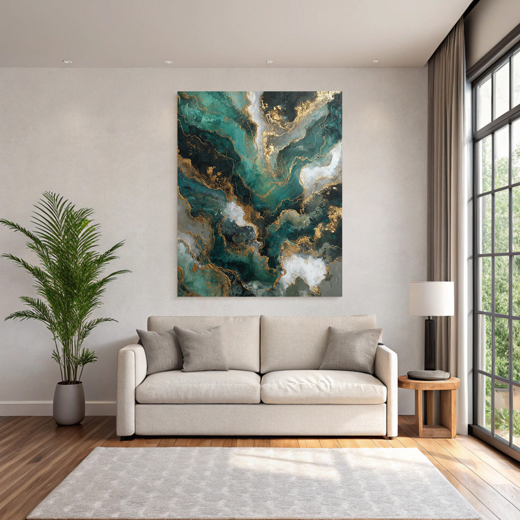 Abstrakte Kunst Wirbelmuster Gruen Schwarz Weiss Gold