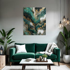 Abstrakte Kunst Wirbelmuster Gruen Schwarz Weiss Gold
