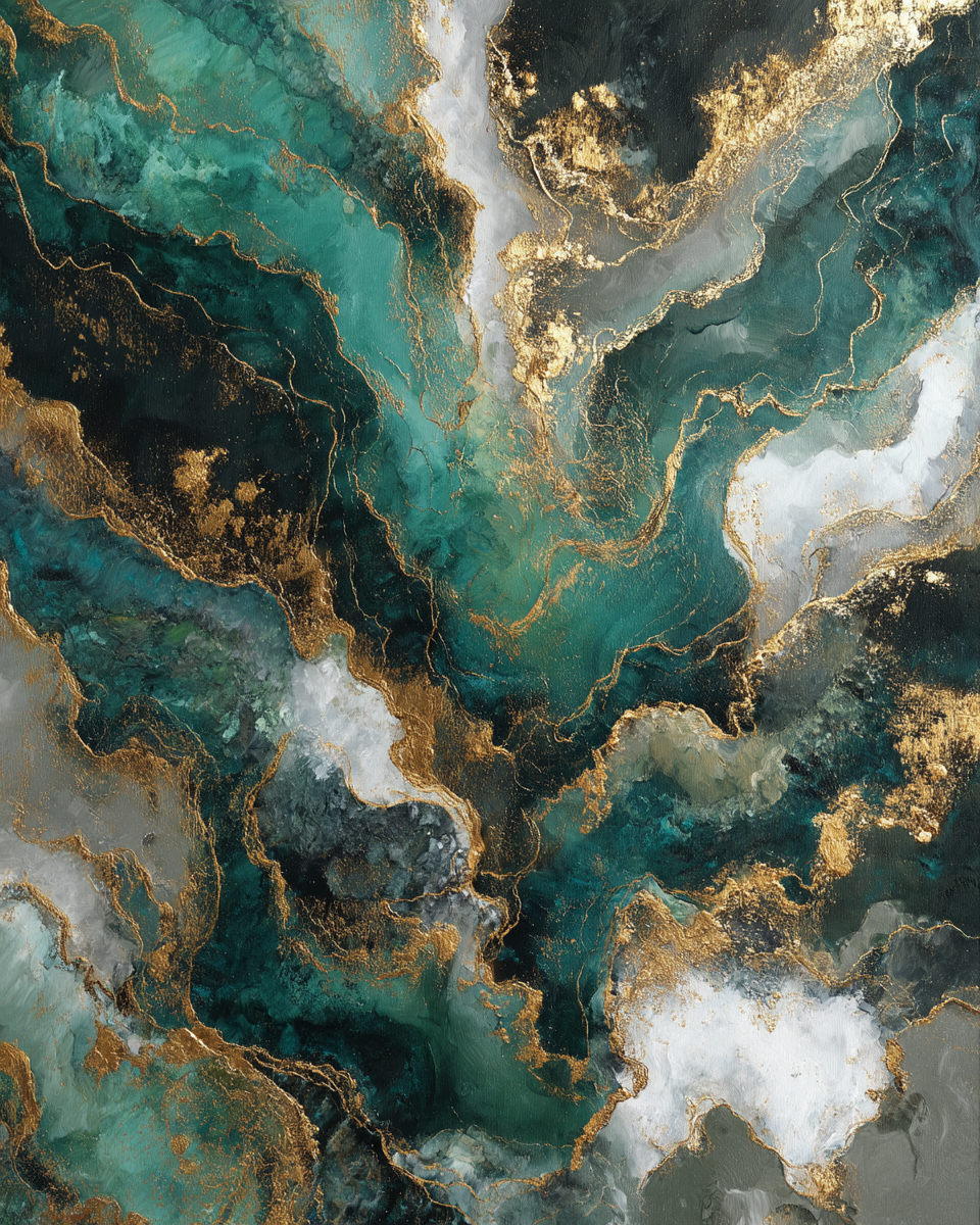 Abstrakte Kunst Wirbelmuster Gruen Schwarz Weiss Gold | Grandeur Chic | Einrichtungsstile