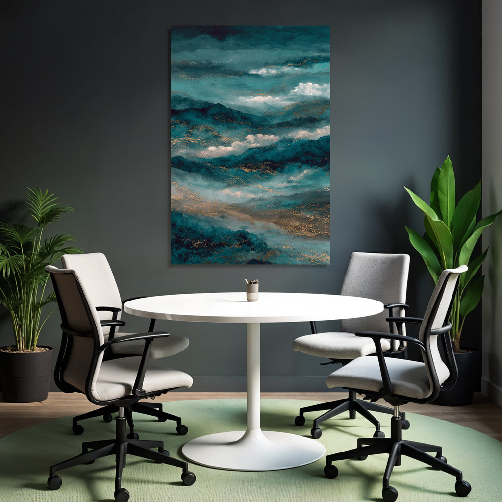 Abstraktes Design Meer Wellen Clouds Teal Blau Gold