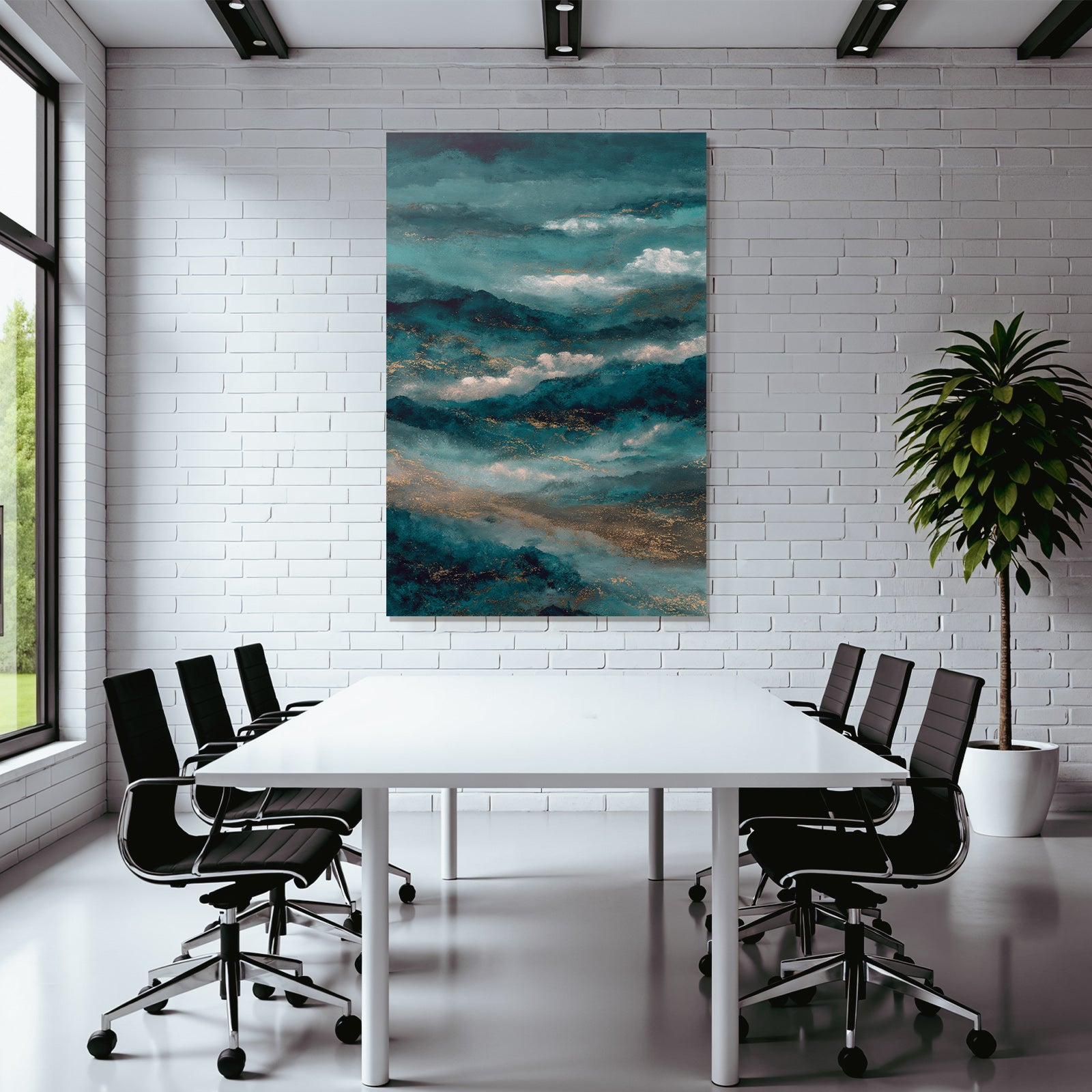 Abstraktes Design Meer Wellen Clouds Teal Blau Gold